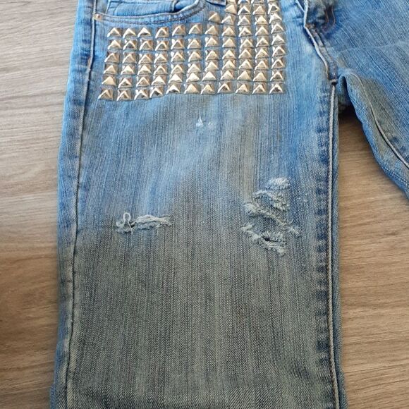 Custom Silver Studded Jeans 28 x 32 Straight Leg - Picture 4 of 8